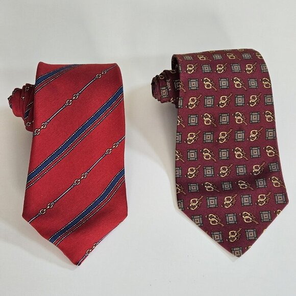 Equestrian Themed Silk Tie Lot of 2 Angeli CarIo Colorado Italy AOP W4 L57.5 - Picture 11 of 16